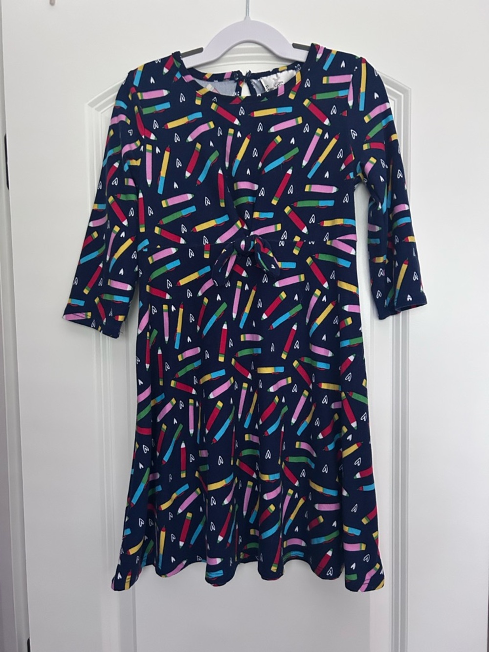 Rare Editions Navy Pencil Print Tie-Front Dress